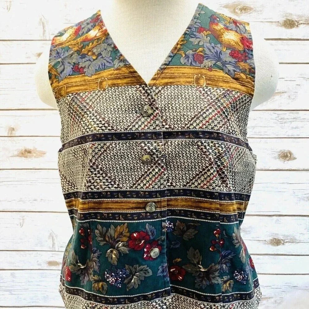 TALBOTS PETITES Women 100% Cotton Multi-Colored Casual Vest Size Petite Medium